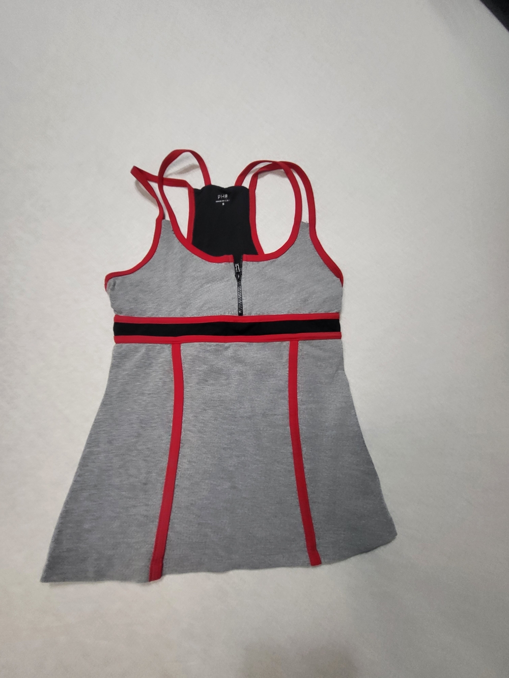 PINK Grey Tank Top with Red Trim and Black Waistband